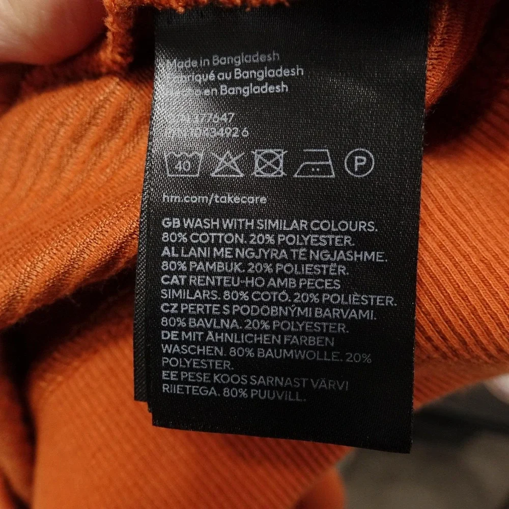 H&M Sweater Mens XL Orange Crew Neck Pullover Ribbed Knit Regular Long Sleeve